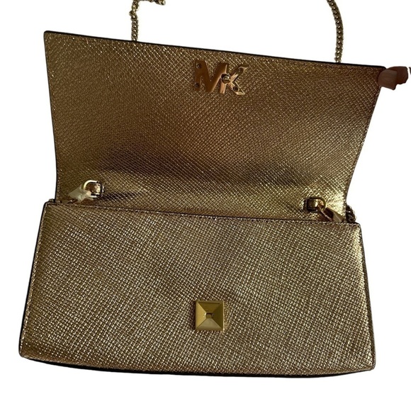 MICHAEL Michael Kors Mott Metallic Gold Textured Crossbody Wallet Bag - Picture 3 of 9